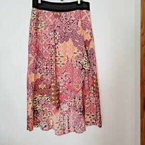 New York Collection Multi-color Women's Skirt Black Elastic Waist Size L Hi-Low
